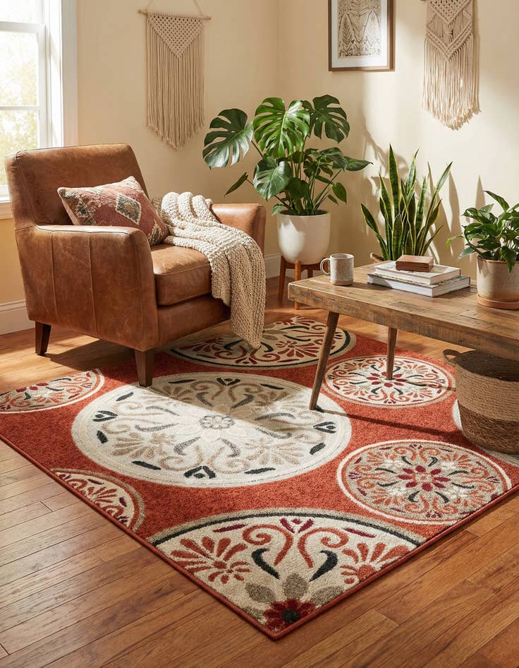 Detail image of 5' 3 x 5' 3 Easy-Clean Modern Indoor / Outdoor Square Rug