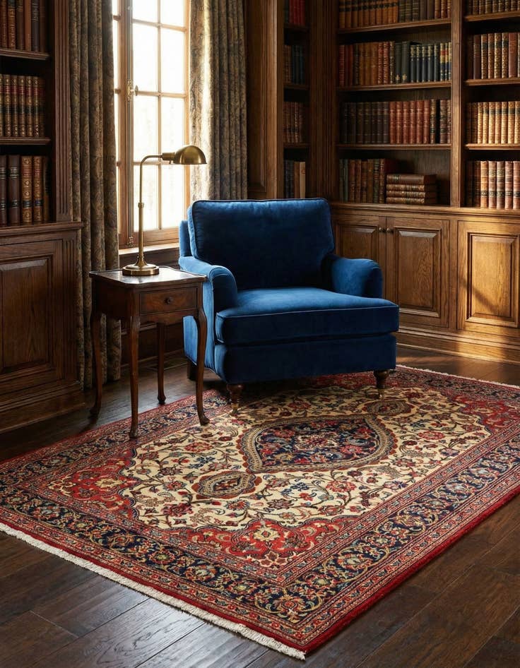 Detail image of  4' 8 x 6' 10  Hand Knotted Qom Persian Rug