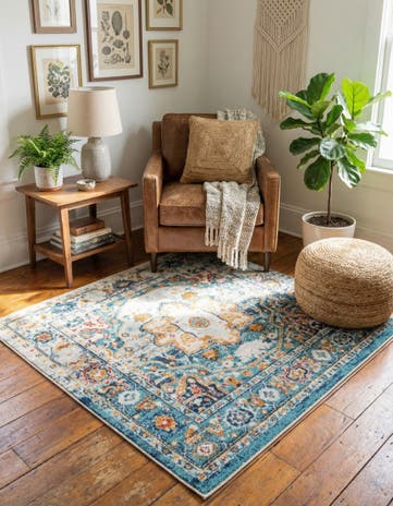 Teal Madeline Vintage Square Rug