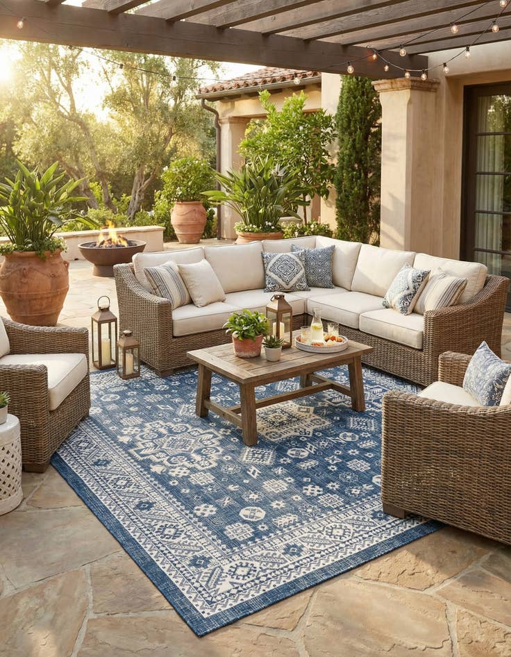 Detail image of  10' x 10'  Washable Aztec Indoor / Outdoor Square Rug