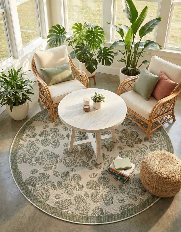 Detail image of  7' 10 x 7' 10  Washable Baja Indoor / Outdoor Round Rug