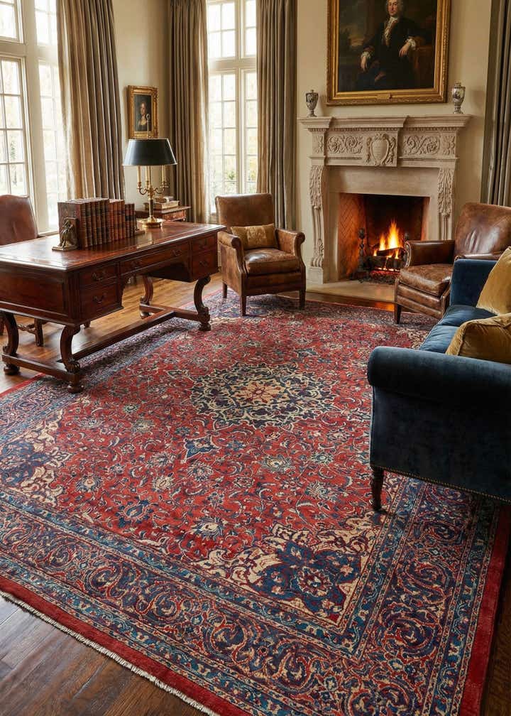 9' 8 x 13' 4 Hand Knotted Sarough Persian Wool Rug