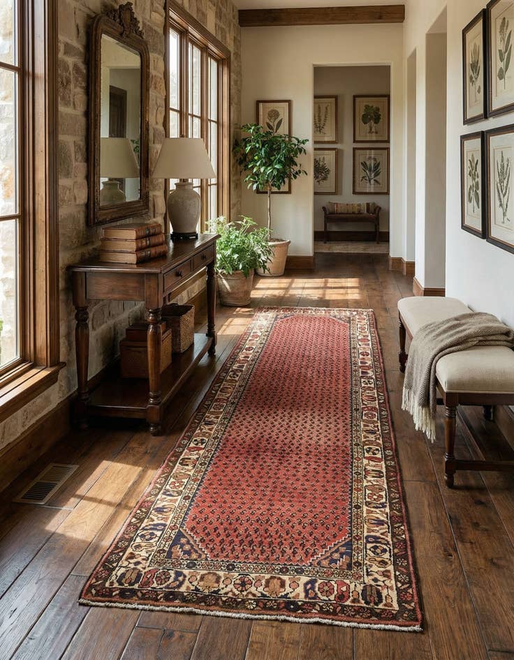 Detail image of 3' 8 x 9' 9  Hand Knotted Hamedan Persian Wool Runner Rug