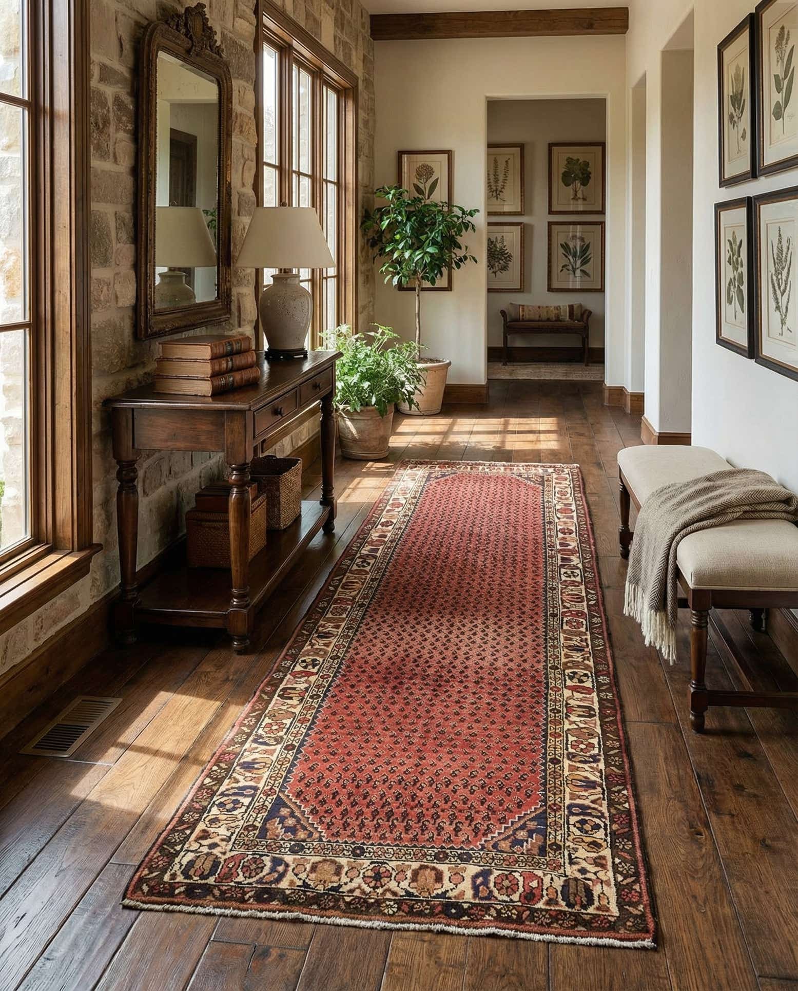3' 8 x 9' 9 Hand Knotted Hamedan Persian Wool Runner Rug