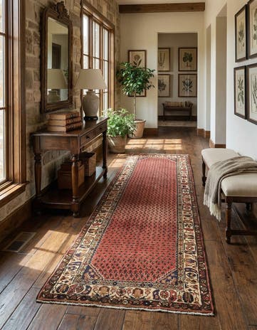 3' 8 x 9' 9 Hand Knotted Hamedan Persian Wool Runner Rug
