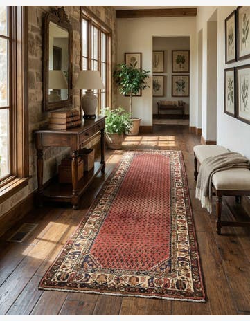 3' 8 x 9' 9 Hand Knotted Hamedan Persian Wool Runner Rug