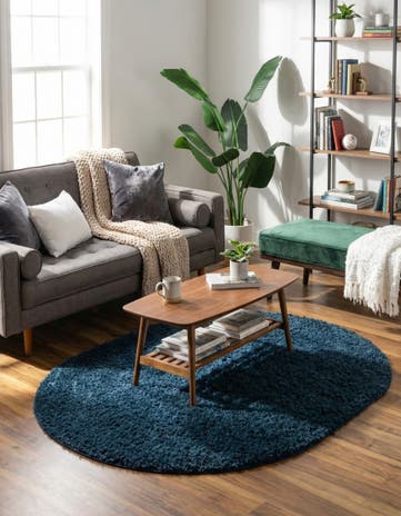 Navy Blue Everyday Shag Oval Rug