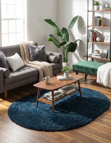 Navy Blue Everyday Shag Oval Rug