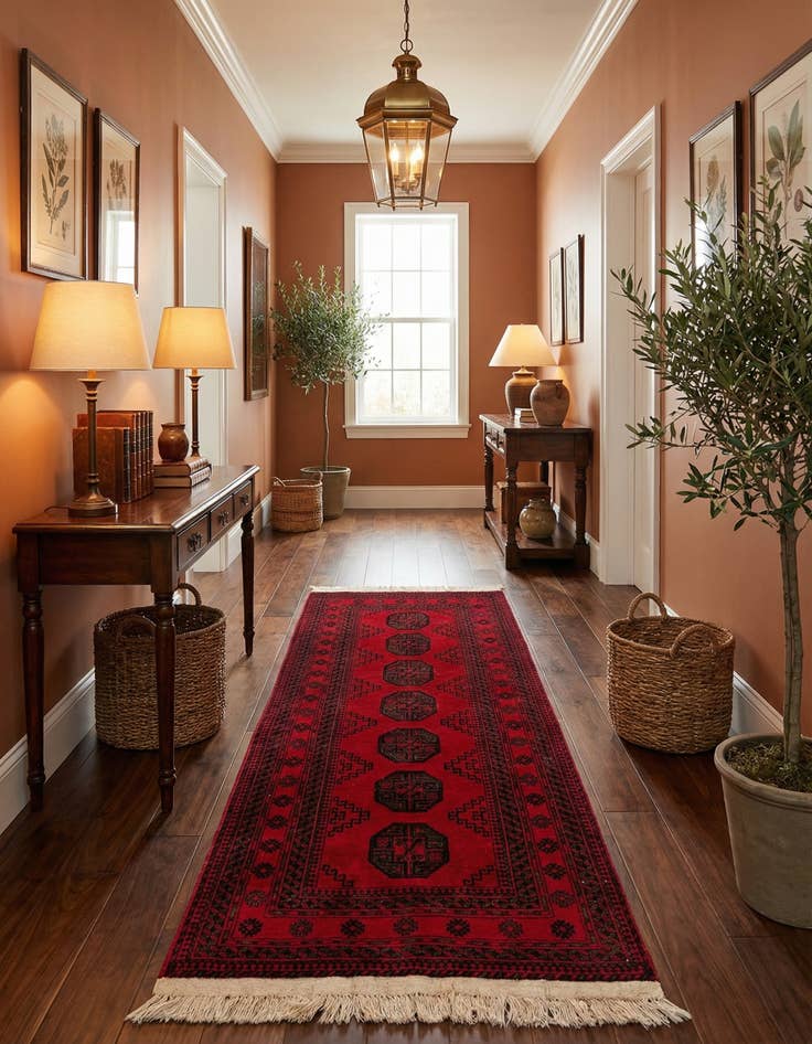 Detail image of 3' 4 x 7' Hand Knotted Afghan Akhche Wool Runner Rug