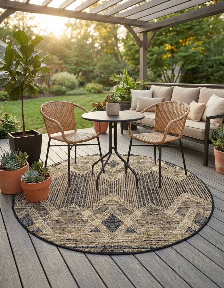 Detail image of 4' x 4'  Washable Modern Indoor / Outdoor Round Rug