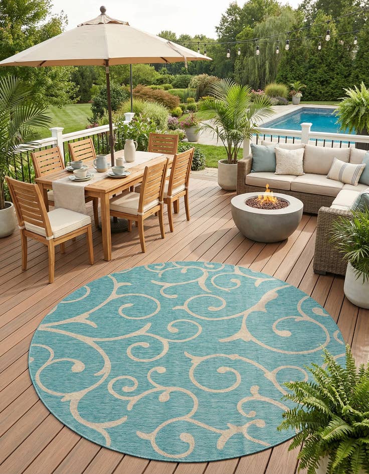 Detail image of 13' x 13' Easy-Clean Botanical Indoor / Outdoor Round Rug