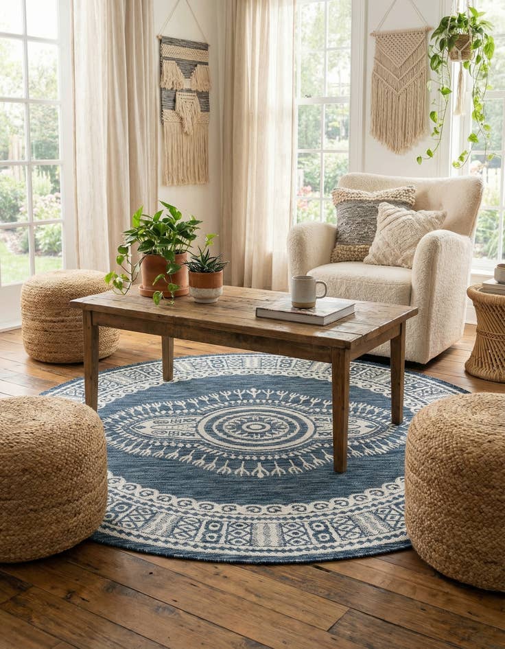 Detail image of 6' x 6'  Washable Traditional Indoor / Outdoor Round Rug