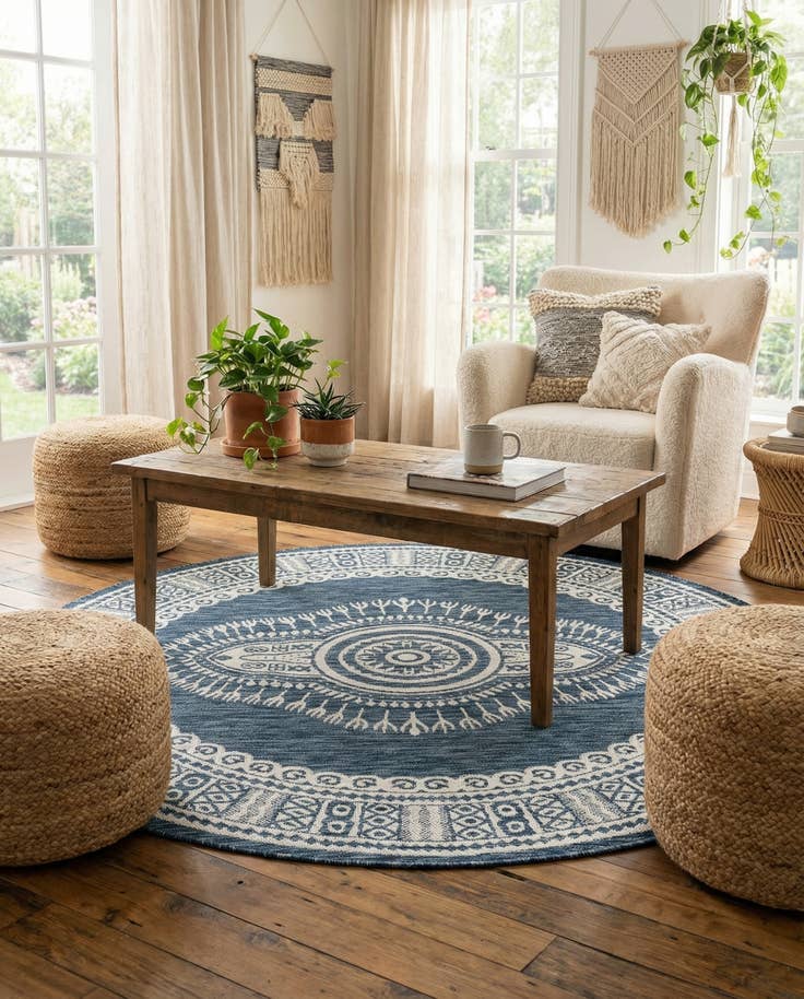 Detail image of 6' x 6' Easy-Clean Traditional Indoor / Outdoor Round Rug