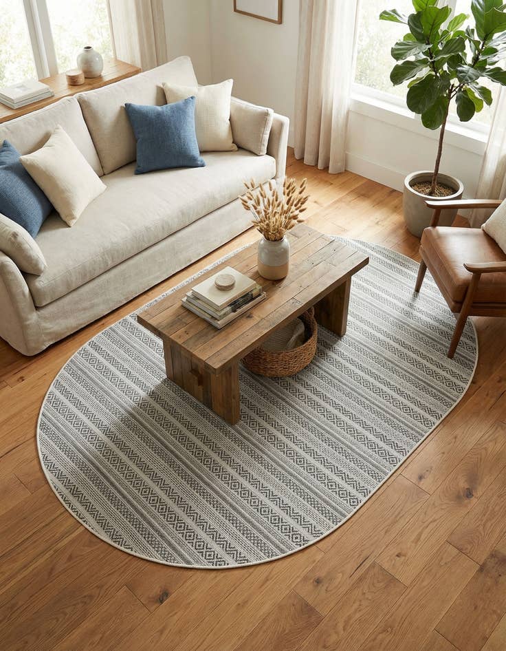 Detail image of 5' 3 x 8'  Washable Striped Indoor / Outdoor Oval Rug