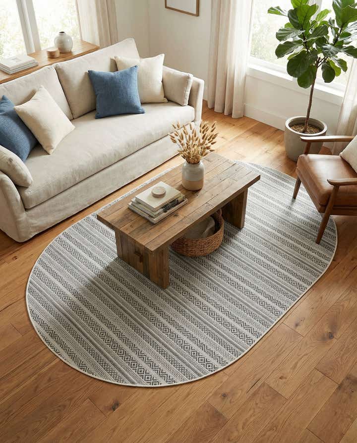 5' 3 x 8' Easy-Clean Ribbon Indoor / Outdoor Oval Rug