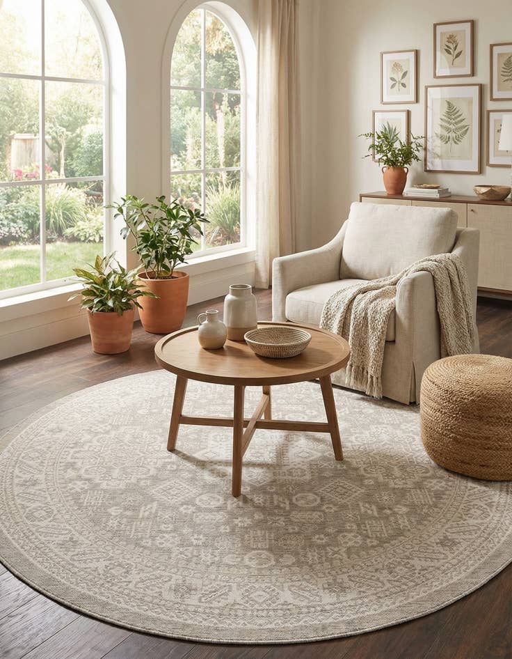 Detail image of 7' 10 x 7' 10 Easy-Clean Aztec Indoor / Outdoor Round Rug