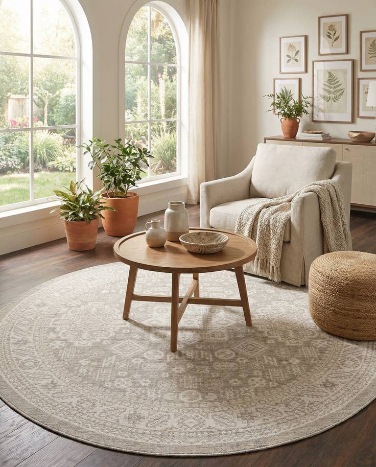 Detail image of 7' 10 x 7' 10 Easy-Clean Aztec Indoor / Outdoor Round Rug
