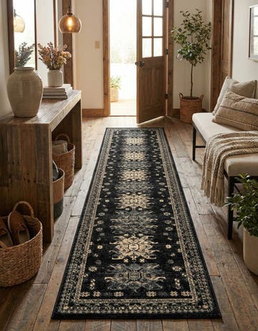 Black Heris Runner Rug