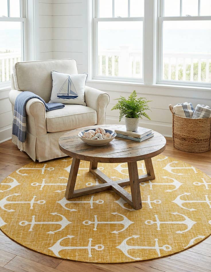 Detail image of 7' 10 x 7' 10  Washable Coastal Indoor / Outdoor Round Rug