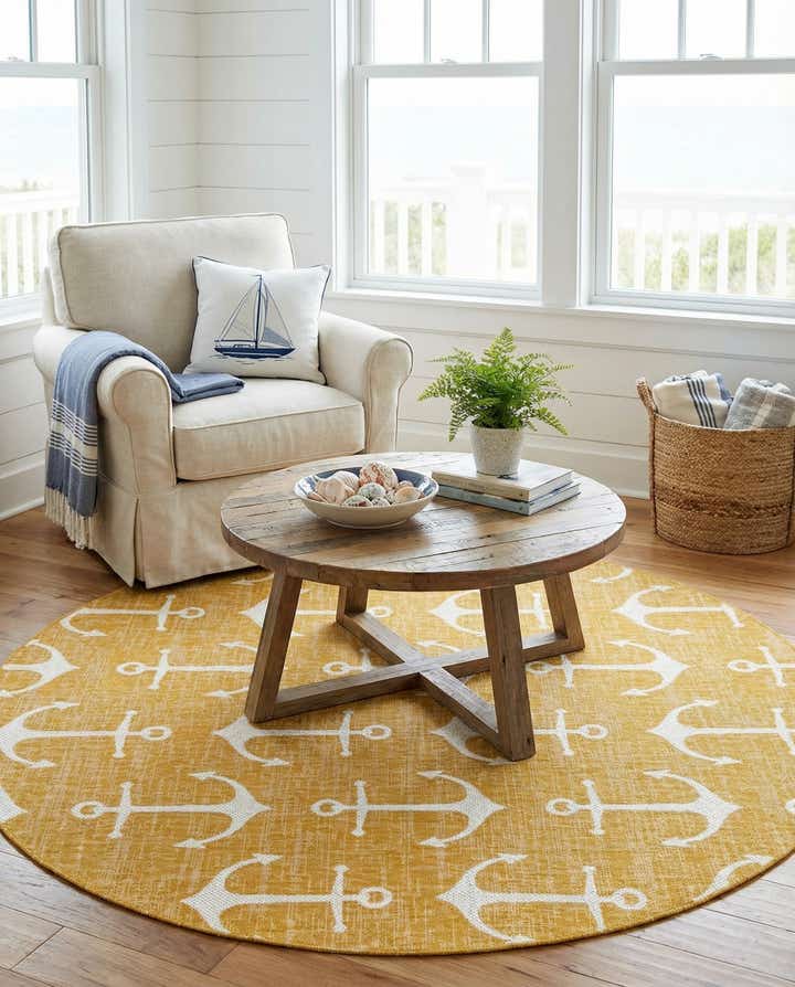 7' 10 x 7' 10 Easy-Clean Coastal Indoor / Outdoor Round Rug