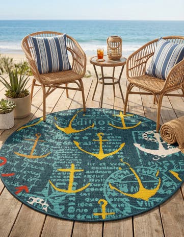 4' x 4' Easy-Clean Coastal Indoor / Outdoor Round Rug