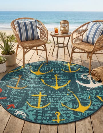 4' x 4' Easy-Clean Coastal Indoor / Outdoor Round Rug