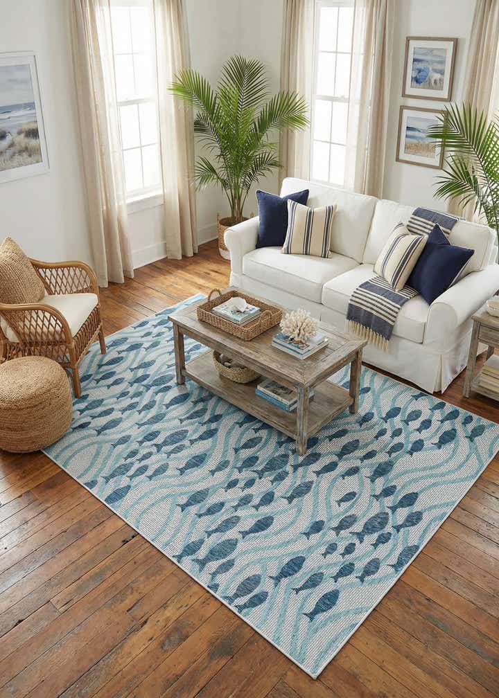 7' 1 x 10' Easy-Clean Coastal Indoor / Outdoor Rug