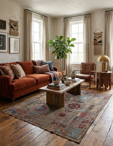 4' 9 x 5' 8 Hand Woven Kilim Suzani Wool Rug