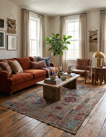 4' 9 x 5' 8 Hand Woven Kilim Suzani Wool Rug