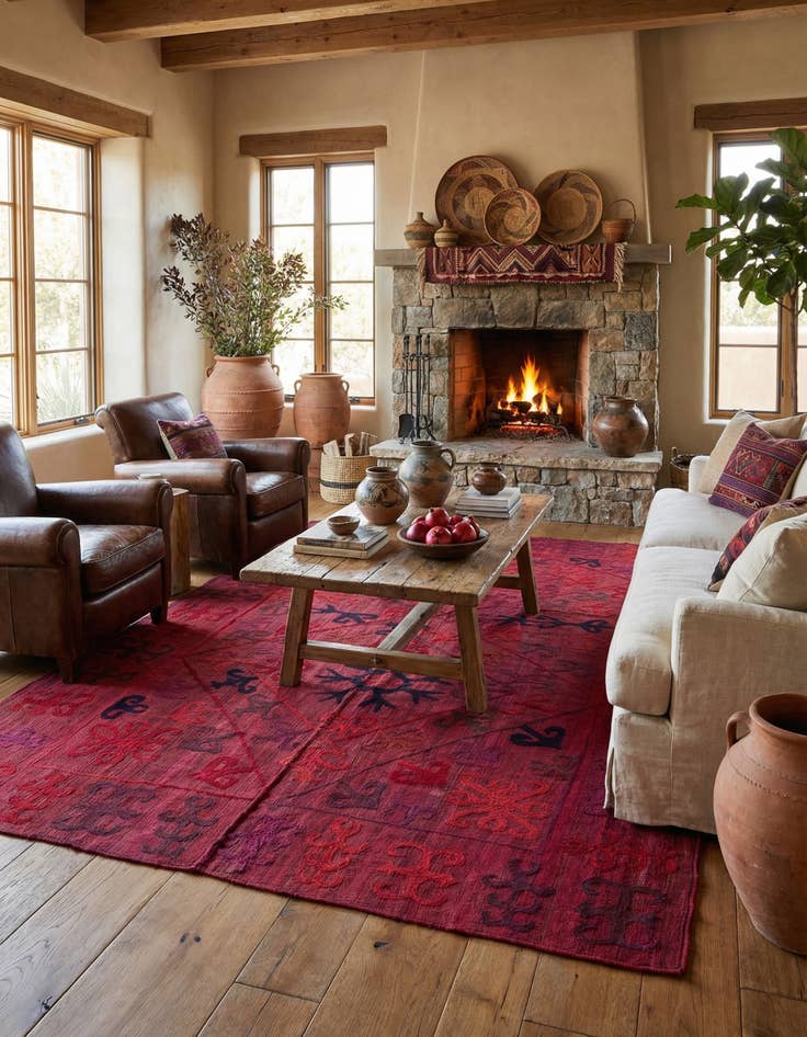 Detail image of 6' 2 x 9' 2  Hand Woven Kilim Suzani Wool Rug