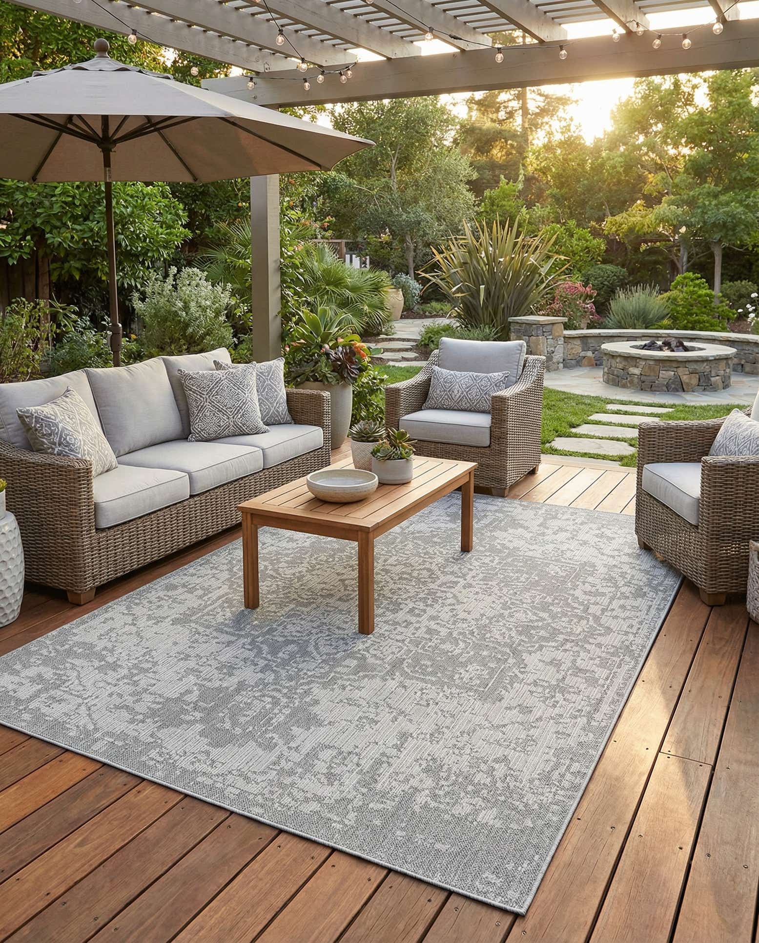 9' x 12' Easy-Clean Traditional Indoor / Outdoor Rug
