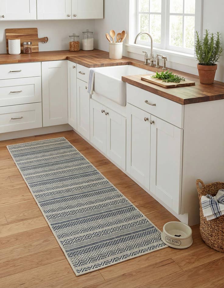 Detail image of 2' x 6'  Washable Striped Indoor / Outdoor Runner Rug