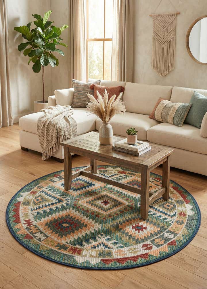 5' 3 x 5' 3 Easy-Clean Baja Indoor / Outdoor Round Rug