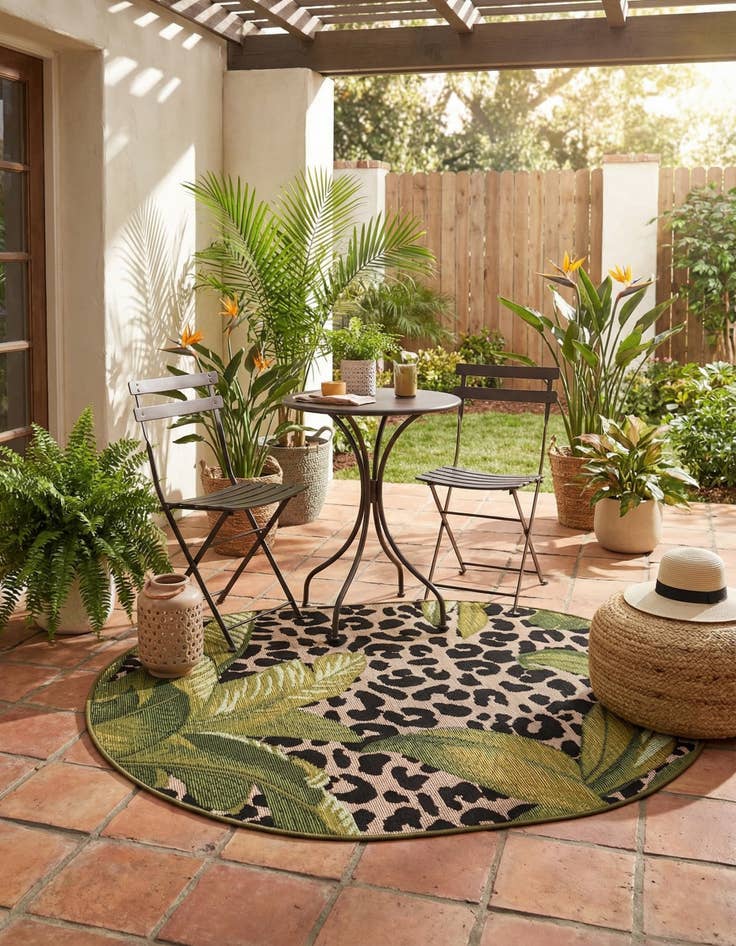 Detail image of 2' 2 x 3'  Washable Botanical Indoor / Outdoor Oval Rug