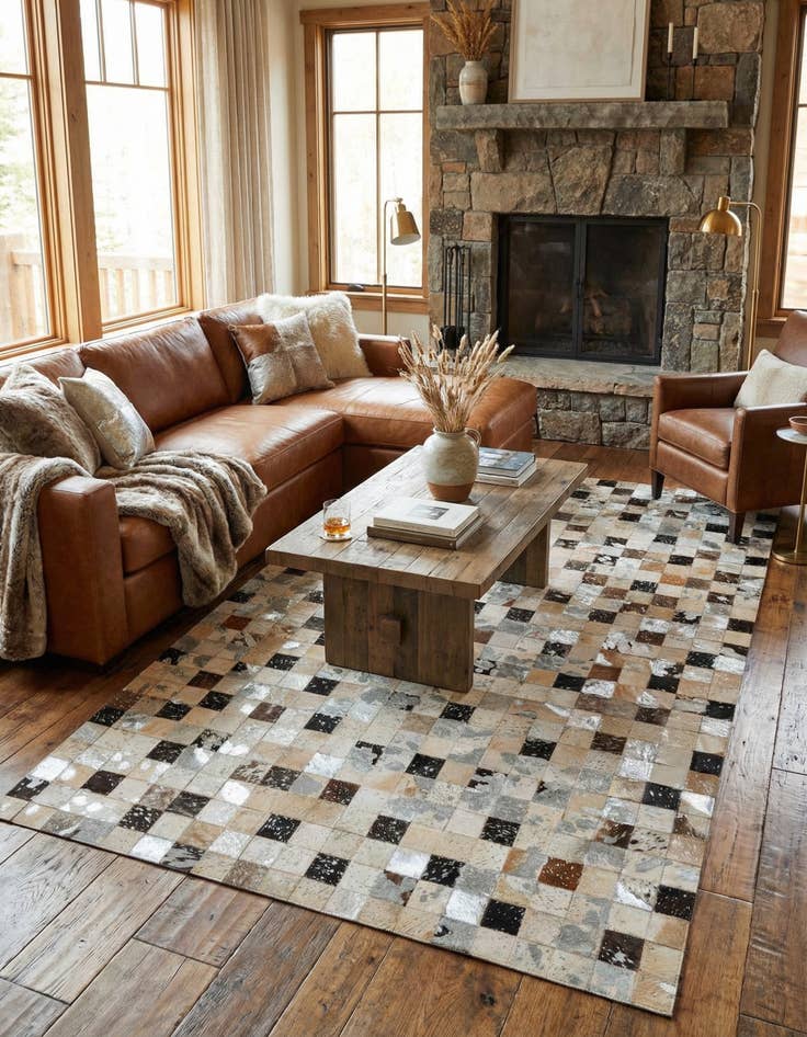 Detail image of 5' 1 x 8' 1 Cowhide - Patchwork Rug