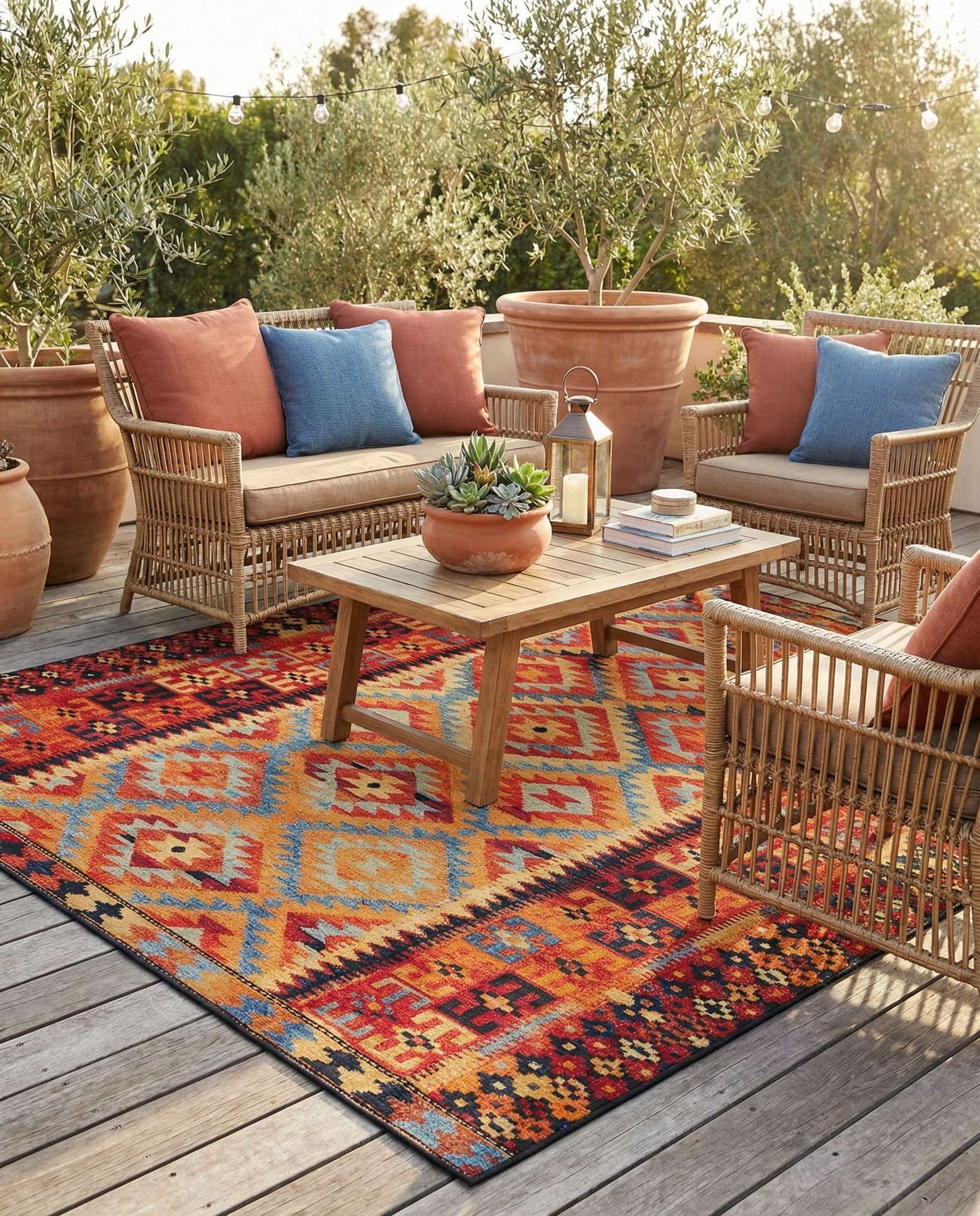 7' 10 x 10' Easy-Clean Tribal Indoor / Outdoor Rug