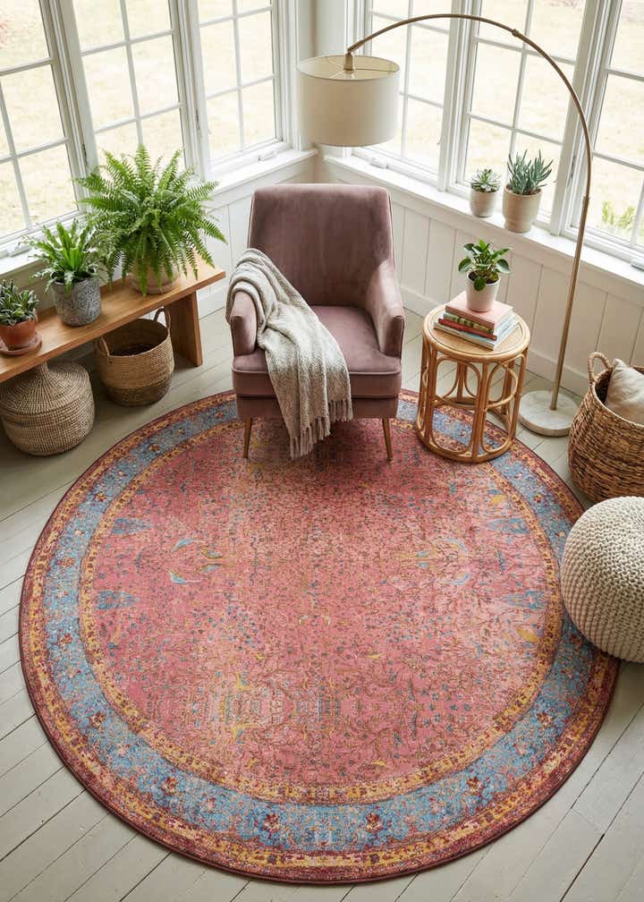 10' x 10' Easy-Clean Traditional Indoor / Outdoor Round Rug