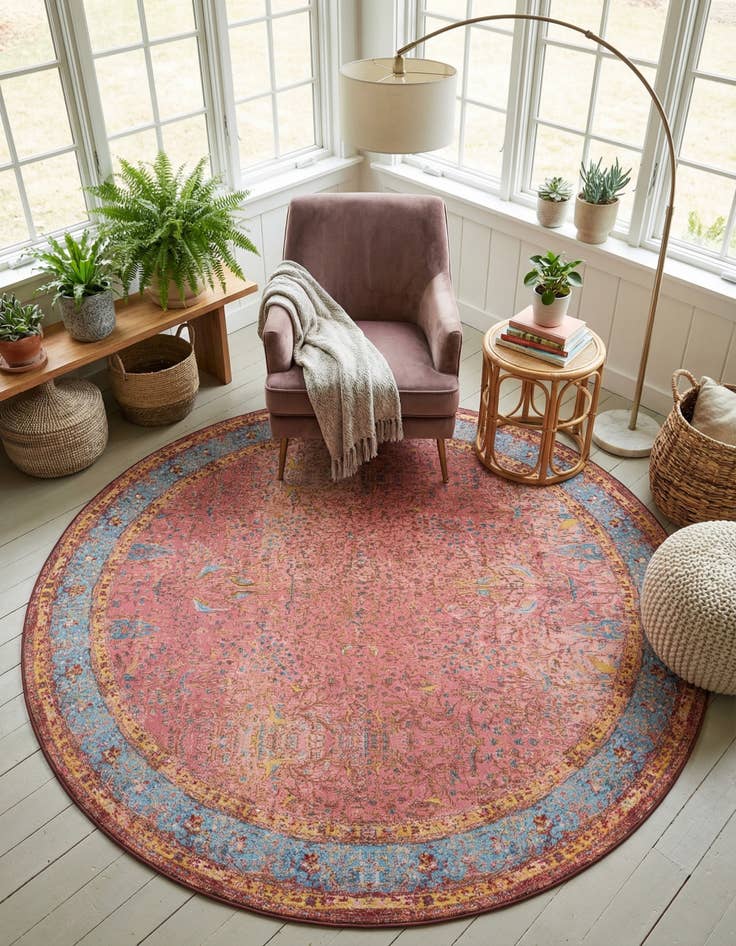Detail image of 10' x 10' Easy-Clean Traditional Indoor / Outdoor Round Rug
