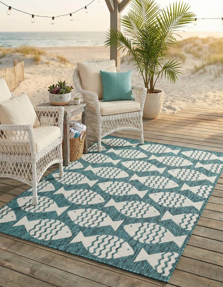 Detail image of  4' 1 x 6' 1  Washable Coastal Indoor / Outdoor Rug