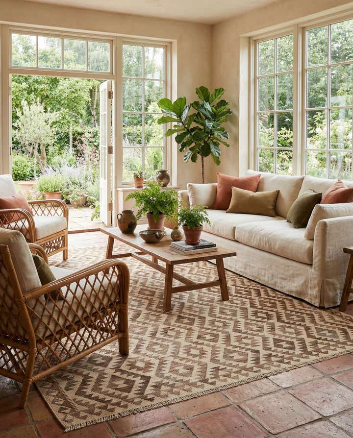 7' 1 x 9' 8 Hand Woven Kilim Maymana Wool Rug