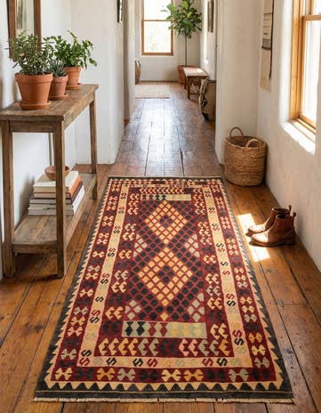 3' 4 x 6' 3 Hand Woven Kilim Maymana Wool Runner Rug