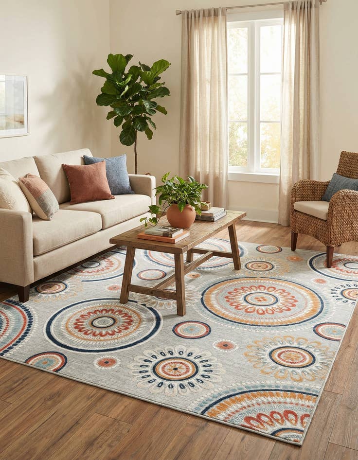 Detail image of  9' 9 x 12'  Washable Botanical Indoor / Outdoor Rug