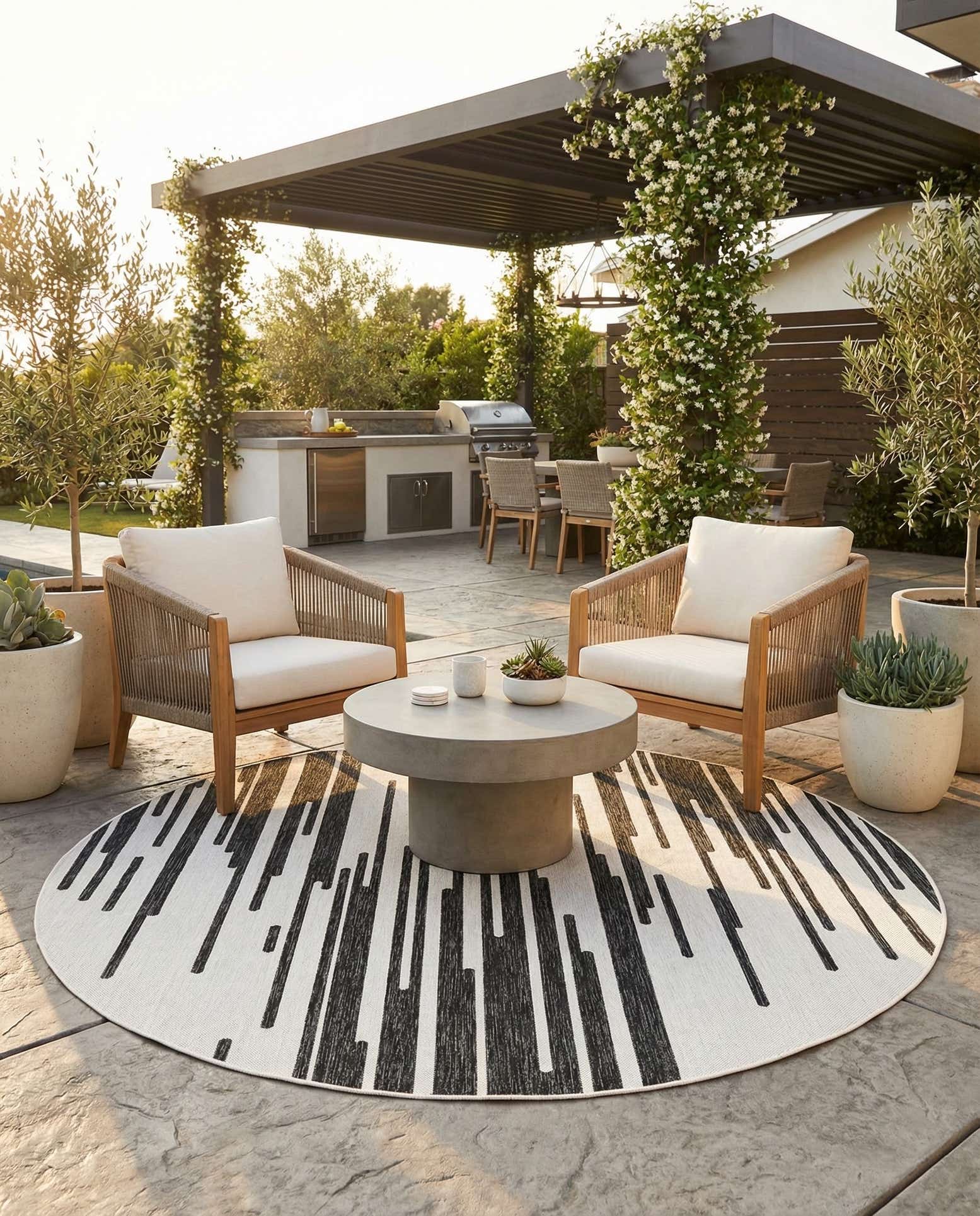 7' 10 x 7' 10 Easy-Clean Modern Indoor / Outdoor Round Rug