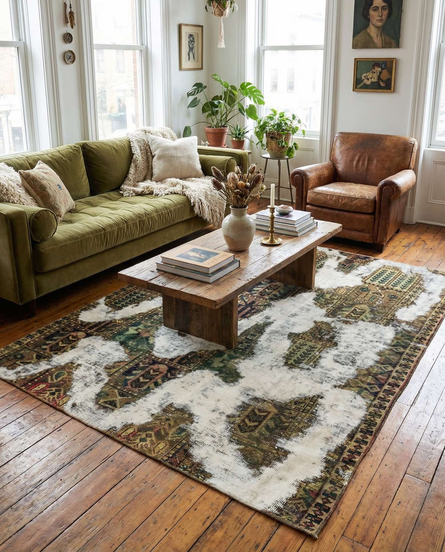 5' 7 x 7' 5 Hand Knotted Ultra Vintage Persian Wool Rug