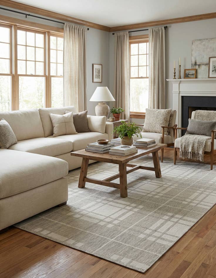 Detail image of  7' 10 x 10'  Washable Checkered Indoor / Outdoor Rug