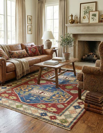 5' 8 x 8' Hand Knotted Kazak Oriental Rug