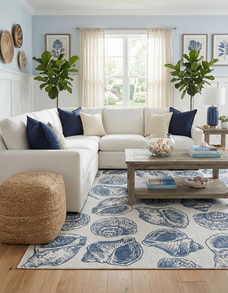 Detail image of 12' x 12'  Washable Coastal Indoor / Outdoor Square Rug