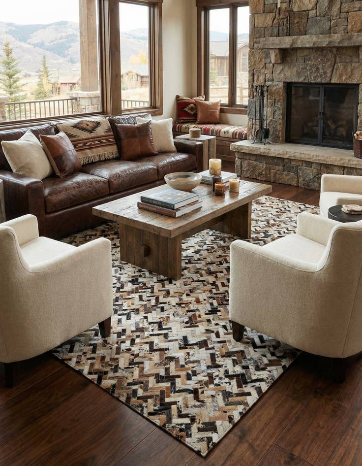 Detail image of 8' 1 x 9' 10 Cowhide Leather Rug