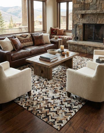 8' 1 x 9' 10 Cowhide Leather Rug