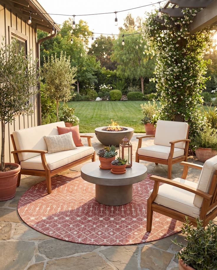 Detail image of 10' 8 x 10' 8 Easy-Clean Lattice Indoor / Outdoor Round Rug